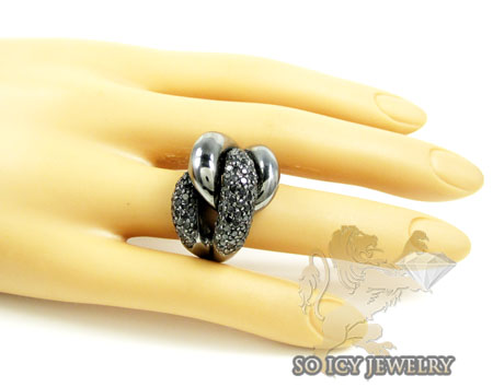 Ladies 14k black gold round black diamond swirl ring 3.00ct