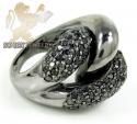 Ladies 14k black gold round black diamond swirl ring 3.00ct