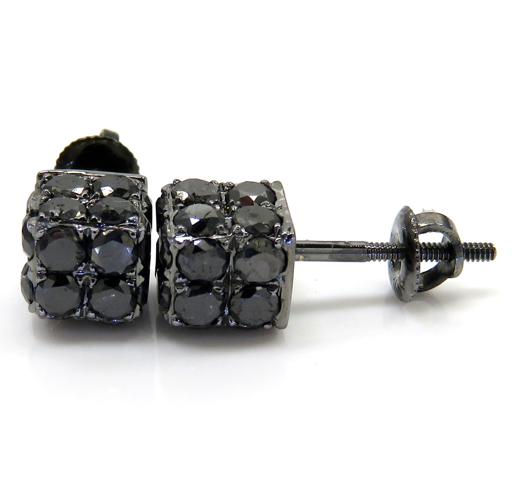 10k black gold round diamond 3d ice cube earrings 2.23ct - Image 2