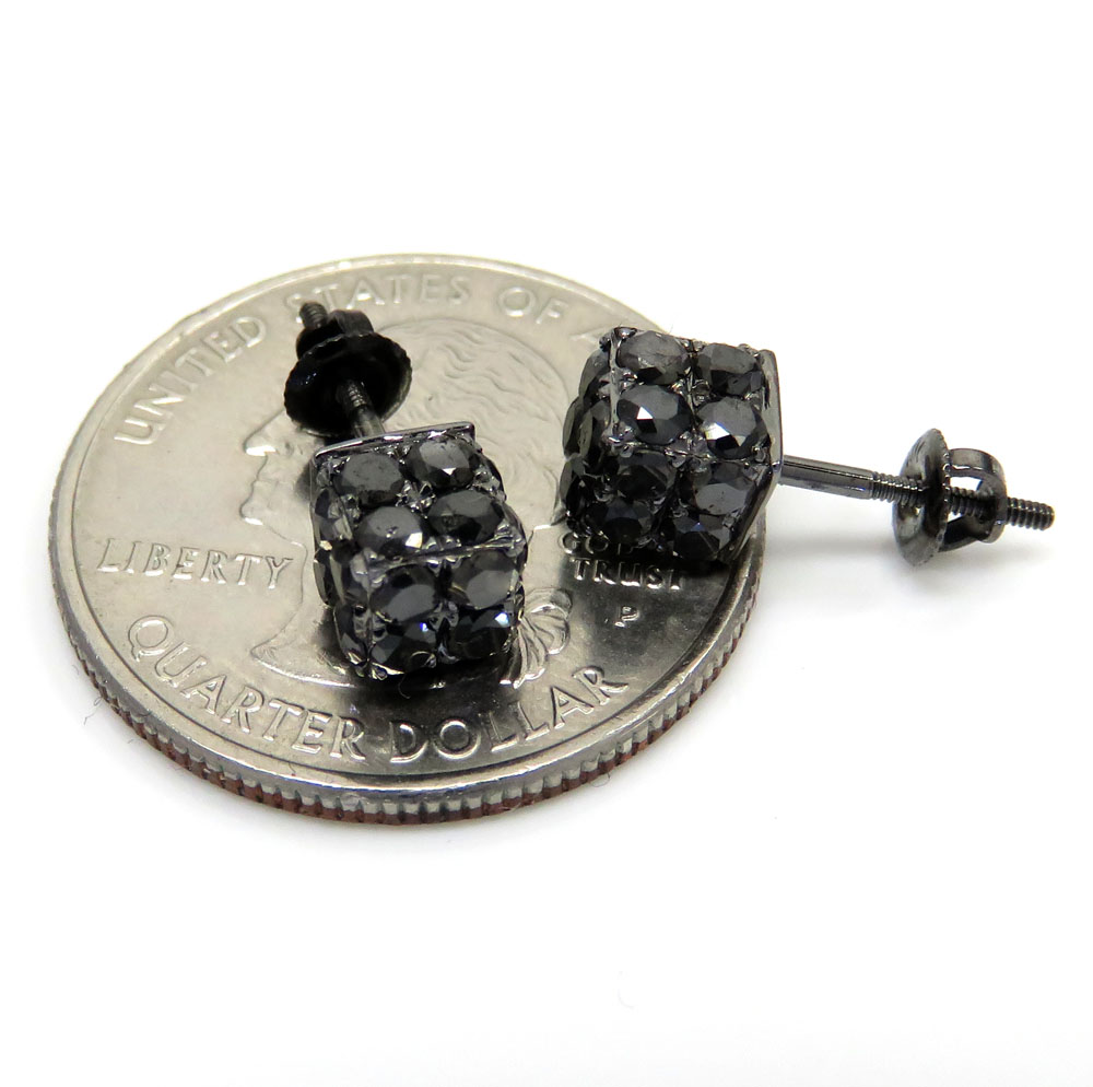 10k black gold round diamond 3d ice cube earrings 2.23ct
