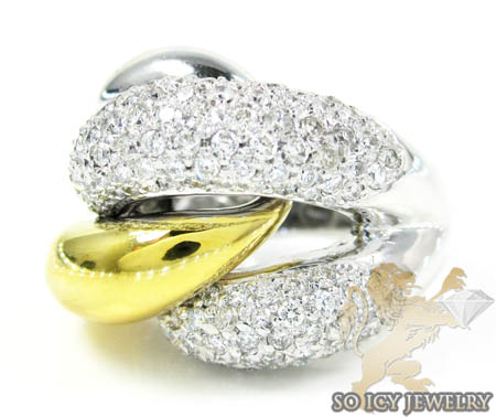 Ladies 14k two tone gold round diamond fashion ring 2.00ct