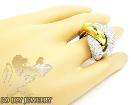 Ladies 14k two tone gold round diamond fashion ring 2.00ct