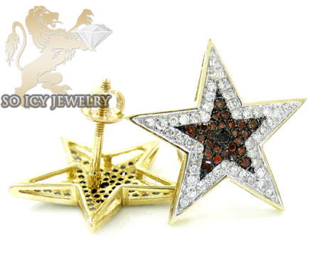 10k yellow gold red diamond star earrings 0.70ct