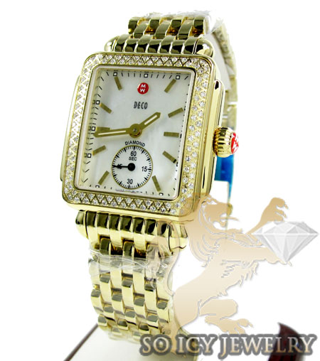 Ladies michele deco diamond yellow stainless steel watch 0.60ct