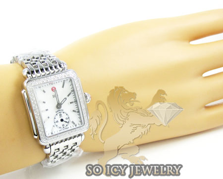 Ladies michele deco diamond white stainless steel watch 0.60ct