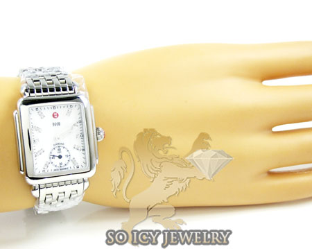 Ladies michele deco 16 white stainless steel watch 0.05ct