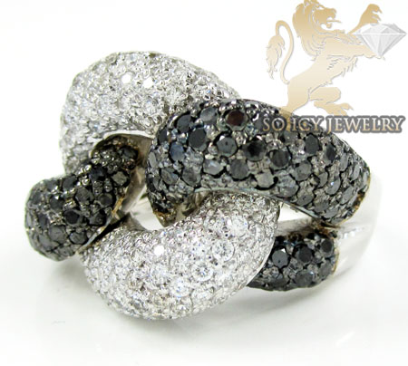 Ladies 14k white gold black & white diamond swirl ring 4.60ct