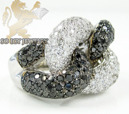 Ladies 14k white gold black & white diamond swirl ring 4.60ct