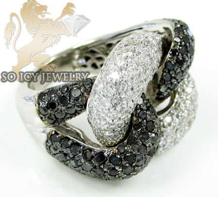 Ladies 14k white gold black & white diamond swirl ring 4.60ct - Image 5