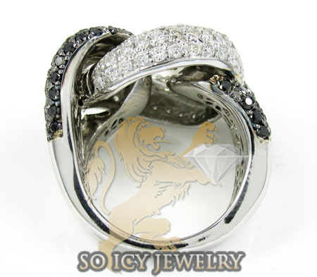 Ladies 14k white gold black & white diamond swirl ring 4.60ct