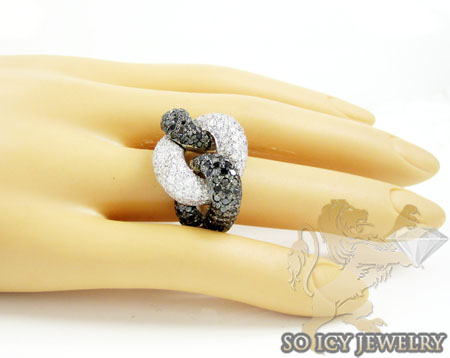 Ladies 14k white gold black & white diamond swirl ring 4.60ct