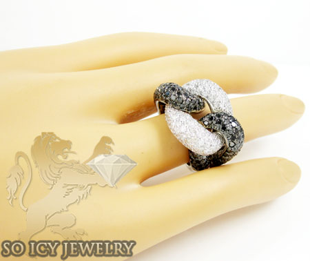 Ladies 14k white gold black & white diamond swirl ring 4.60ct