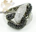 Ladies 14k white gold black & white diamond swirl ring 4.60ct