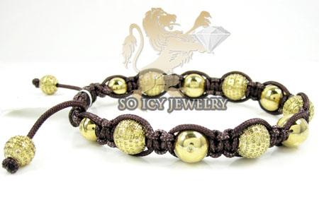 10k gold diamond macrame smooth bead brown rope bracelet 6.86ct - Image 2