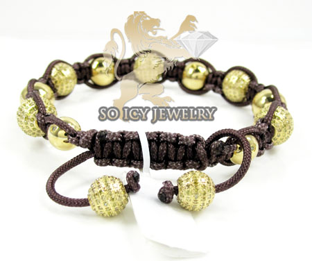 10k gold diamond macrame smooth bead brown rope bracelet 6.86ct - Image 3
