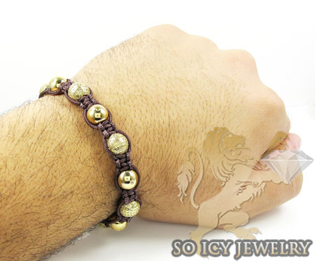 10k gold diamond macrame smooth bead brown rope bracelet 6.86ct