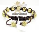 10k gold diamond macrame smooth bead brown rope bracelet 6.86ct