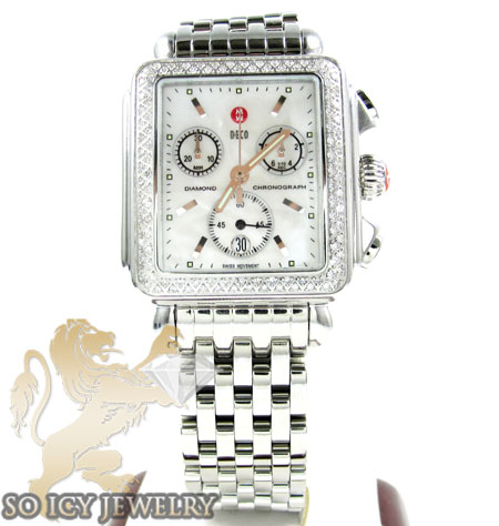 Ladies michele deco diamond white stainless steel watch 0.60ct