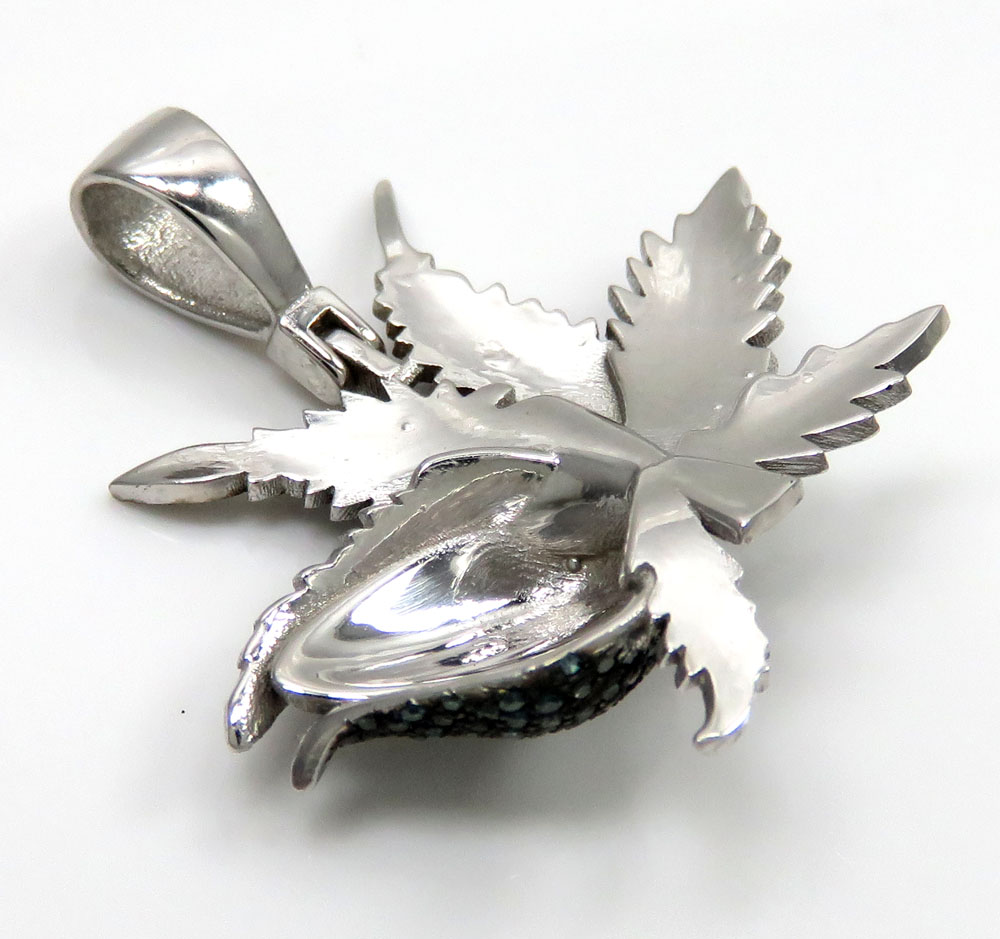 14k white gold blue & red diamond marijuana leaf pendant 1.10ct