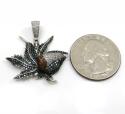 14k white gold blue & red diamond marijuana leaf pendant 1.10ct
