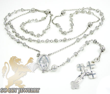 Silver cz rosary chain cross 7.00ct