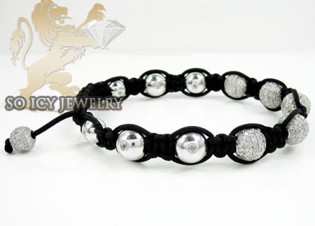 10k white gold diamond macrame smooth bead rope bracelet 6.88ct