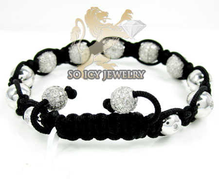 10k white gold diamond macrame smooth bead rope bracelet 6.88ct