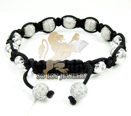 10k white gold diamond macrame smooth bead rope bracelet 6.88ct
