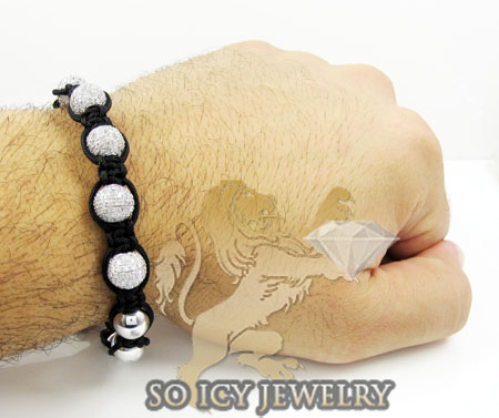 10k white gold diamond macrame smooth bead rope bracelet 6.88ct