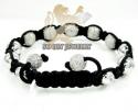 10k white gold diamond macrame smooth bead rope bracelet 6.88ct