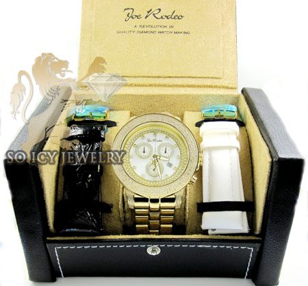Mens joe rodeo yellow stainless steel pilot diamond watch 3.15ct jrpl3