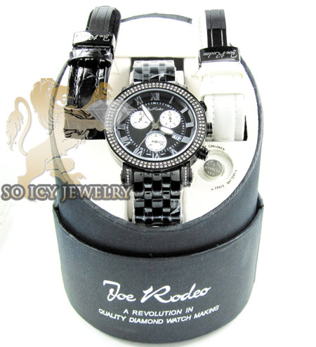 Mens joe rodeo black stainless steel classic diamond watch 1.75ct jcl49