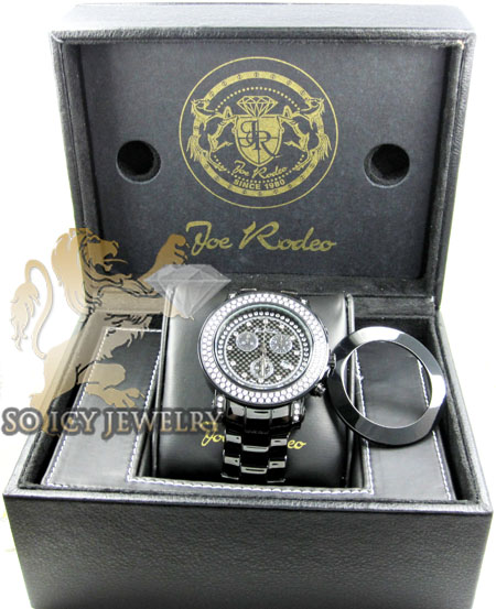 Mens joe rodeo black stainless steel junior diamond watch 4.75ct jju80