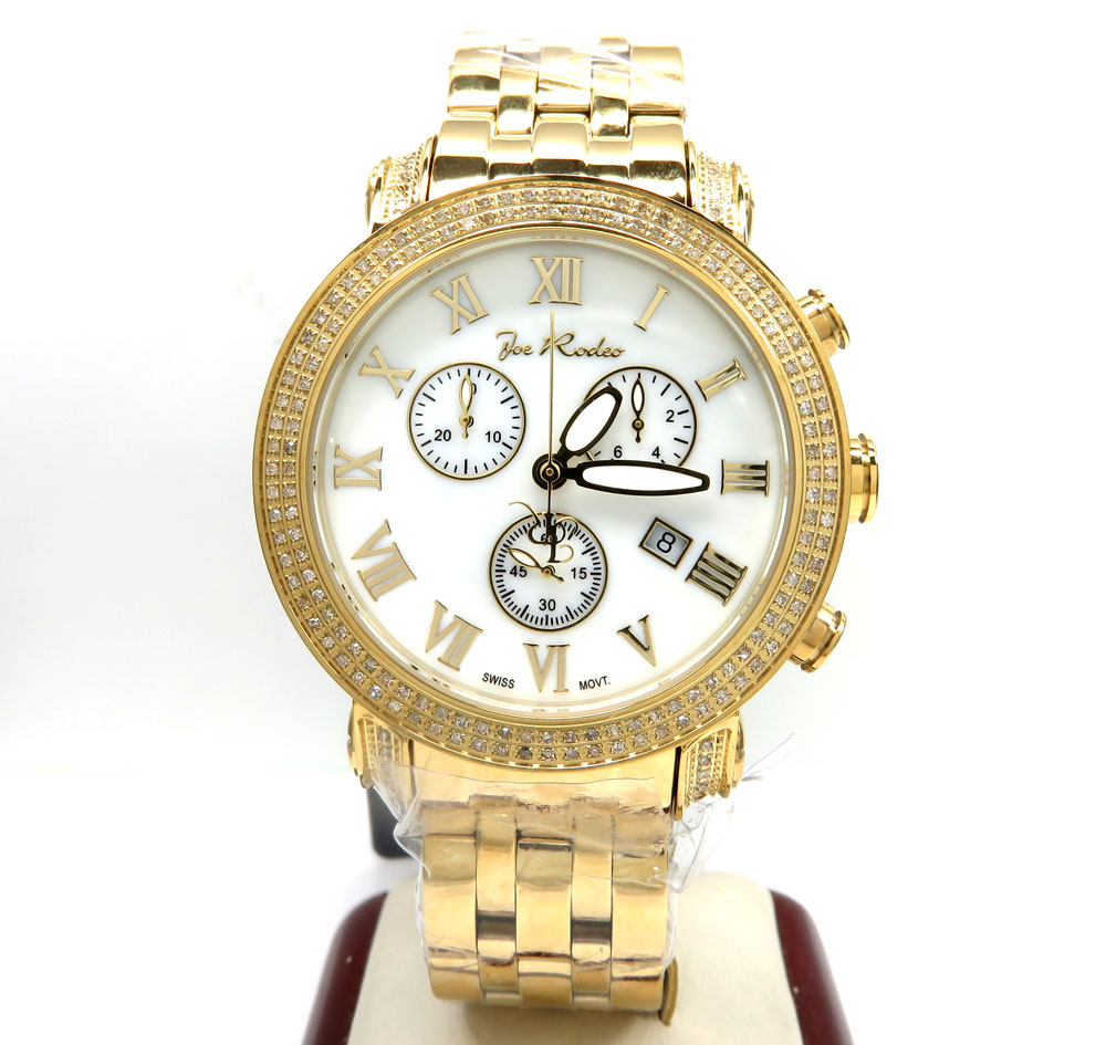 Mens joe rodeo yellow stainless steel classic diamond watch 1.75ct jcl23