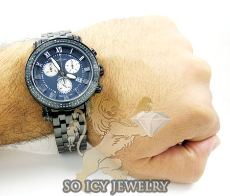 Mens joe rodeo black stainless steel classic blue diamond watch 3.50ct jcl111