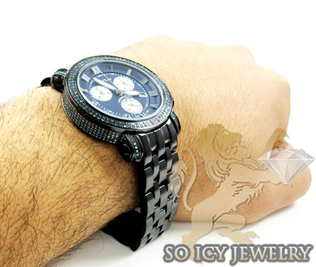 Mens joe rodeo black stainless steel classic blue diamond watch 3.50ct jcl111