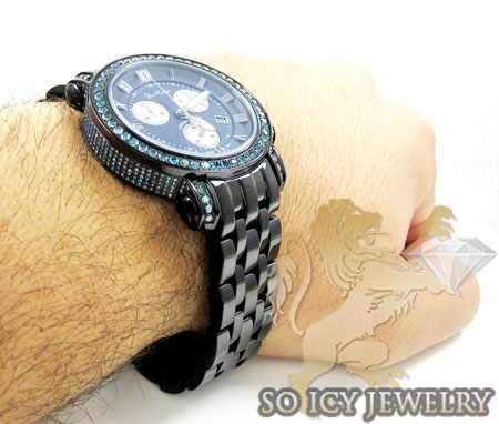 Mens joe rodeo black stainless steel classic blue diamond watch 5.50ct jcl110
