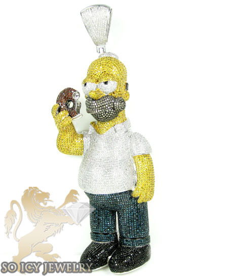 10k white gold multi colored diamond cartoon pendant 26.02ct - Image 2