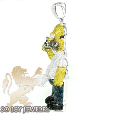10k white gold multi colored diamond cartoon pendant 26.02ct