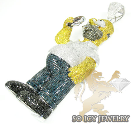 10k white gold multi colored diamond cartoon pendant 26.02ct - Image 5