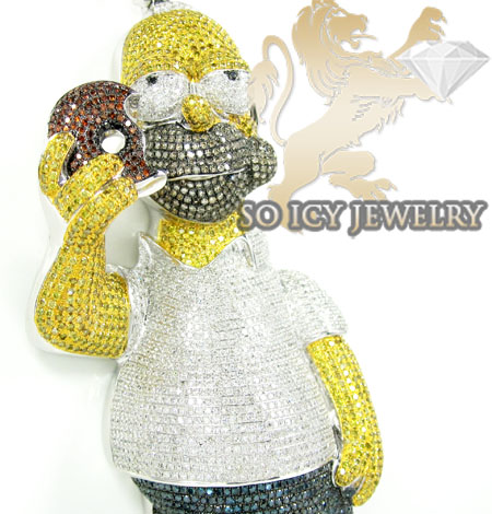 10k white gold multi colored diamond cartoon pendant 26.02ct