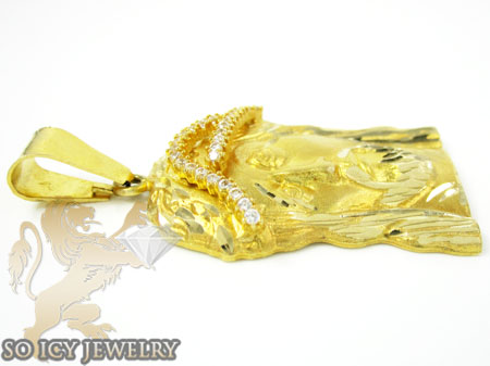 14k yellow gold cz jesus pendant 0.54ct