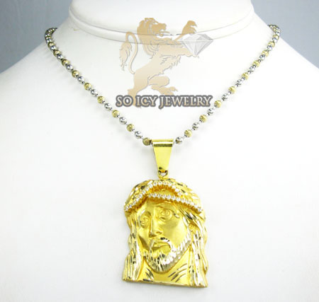 14k yellow gold cz jesus pendant 0.54ct