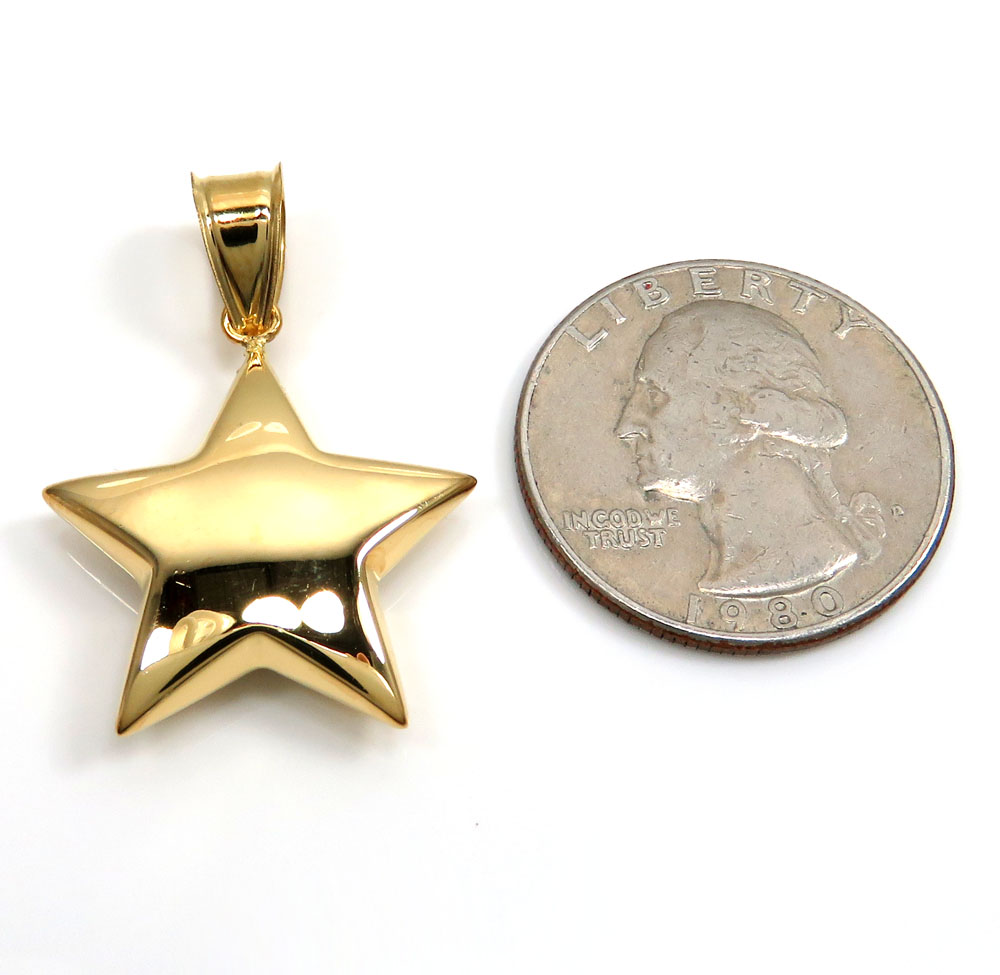 14k yellow gold solid puffed star small pendant - Image 2