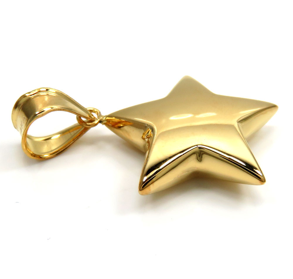 14k yellow gold solid puffed star small pendant - Image 3