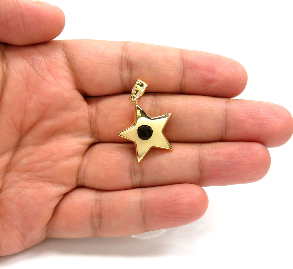 14k yellow gold solid puffed star small pendant - Image 4