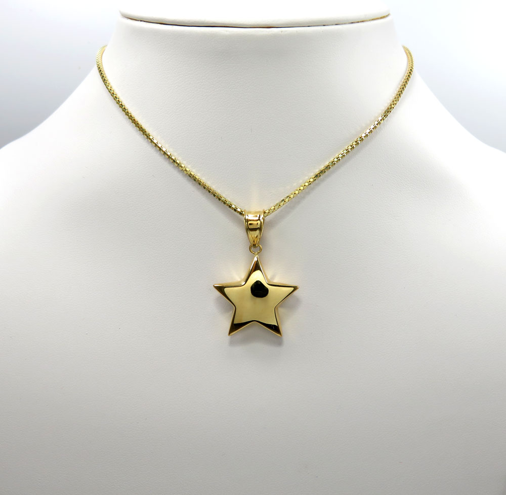 14k yellow gold solid puffed star small pendant