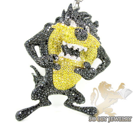 Taz mania devil 10k white gold diamond pendant 7.50ct