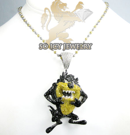Taz mania devil 10k white gold diamond pendant 7.50ct