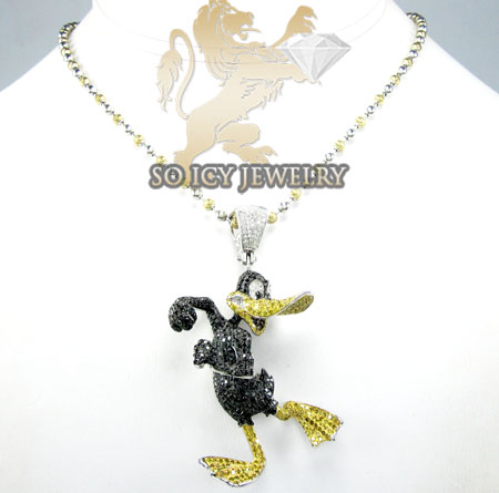 Daffy duck 10k white gold diamond pendant 4.75ct